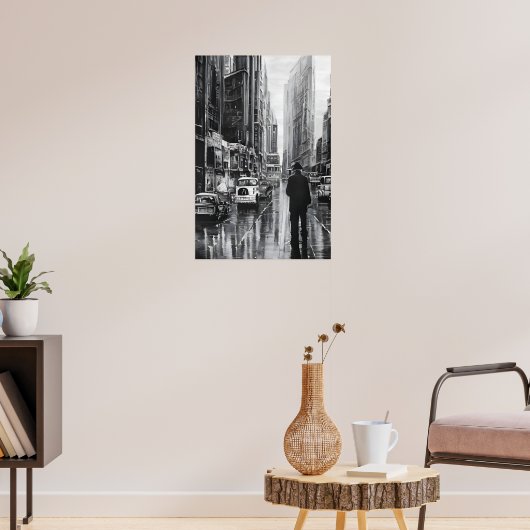 Afbeelding in de regen zwart-wit - kunst poster (Woonkamer 3)