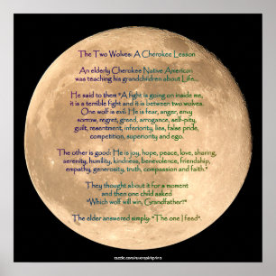 Afbeelding met 2 WOLVES CHEROKEE TALE Art Poster