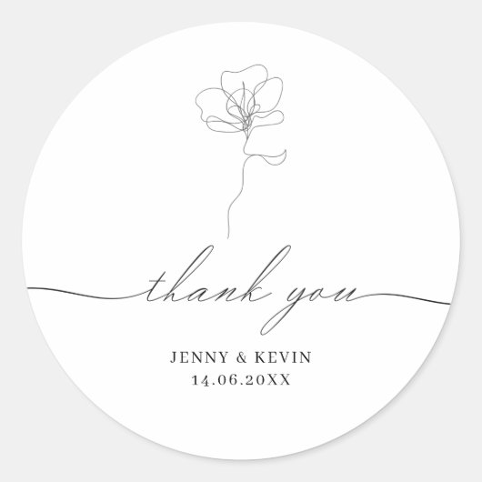 Afbeelding met hand getekende bloem bedankt Classi Ronde Sticker (Voorkant)