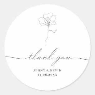 Afbeelding met hand getekende bloem bedankt Classi Ronde Sticker