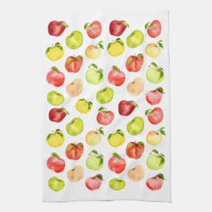 Afbeelding rode groene appel waterverf najaar theedoek