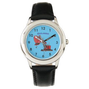 Afbeelding rode stoomschotel cartoon horloge