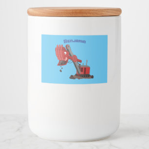 Afbeelding rode stoomschotel cartoon voedselcontainer etiket