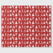 Afbeelding schaatsen en kerstbomen cadeaupapier (Vlak)