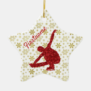 Afbeelding schaatsenversiering - Goud en rood Keramisch Ornament