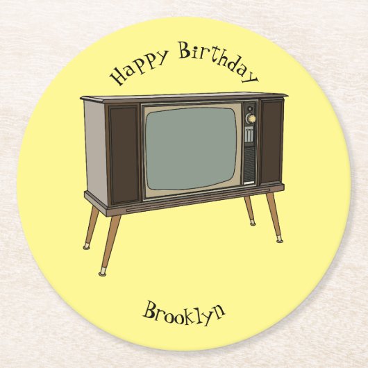 Afbeelding televisie-cartoon ronde kartonnen onderzetter (Voorkant)