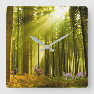 Afbeelding van bos en deer voor vierkant-muur-klok vierkante klok