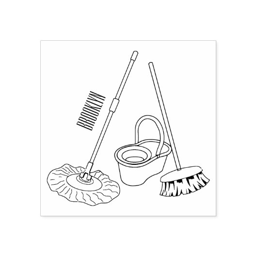 Afbeelding van cartoon in kamer en muis 	rubberstempel (Afrduk)