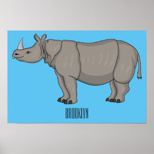 Afbeelding van de cartoon Javan rhinoceros Poster