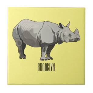 Afbeelding van de cartoon Javan rhinoceros Tegeltje