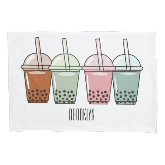 Afbeelding van de cartoon van bubbelthee kussensloop (Voorkant)