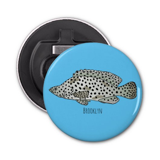 Afbeelding van de cartoon van de Humpback grouper Button Flesopener (Voorkant)
