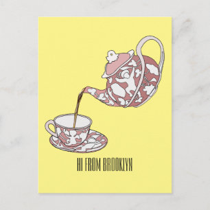Afbeelding van de cartoon van de teacup-set briefkaart