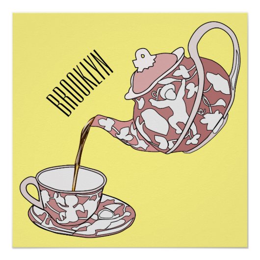 Afbeelding van de cartoon van de teacup-set perfect poster (Voorkant)