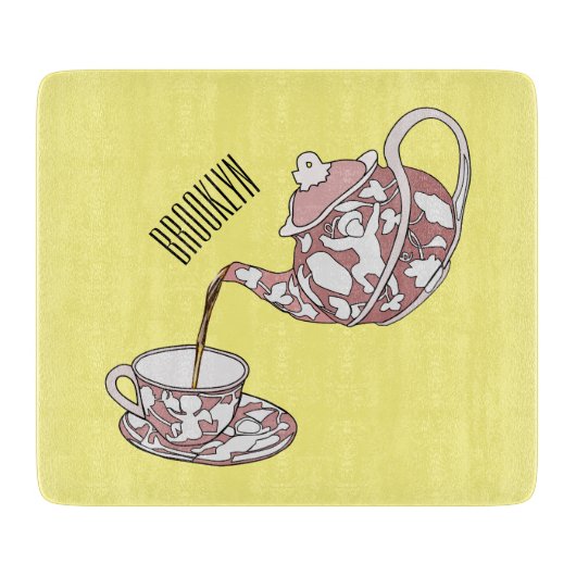 Afbeelding van de cartoon van de teacup-set snijplank (Voorkant)