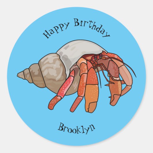 Afbeelding van de cartoon van Hermit crab Ronde Sticker (Voorkant)