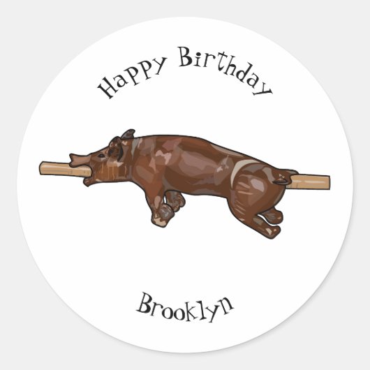 Afbeelding van de cartoon van het varkenroast/van ronde sticker (Voorkant)