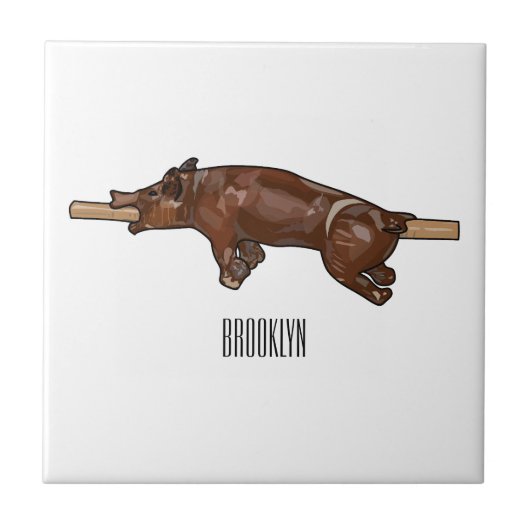 Afbeelding van de cartoon van het varkenroast/van  tegeltje (Voorkant)