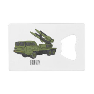 Afbeelding van de cartoon van militaire raketten kredietkaart flessenopener