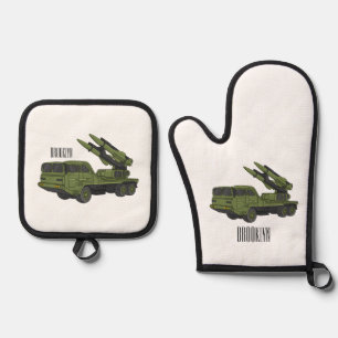 Afbeelding van de cartoon van militaire raketten ovenwant & pannenlap set