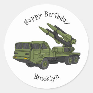 Afbeelding van de cartoon van militaire raketten ronde sticker