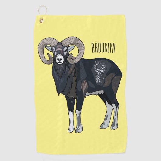 Afbeelding van de cartoon van Mouflon-schapen Golfhanddoek (Voorkant)