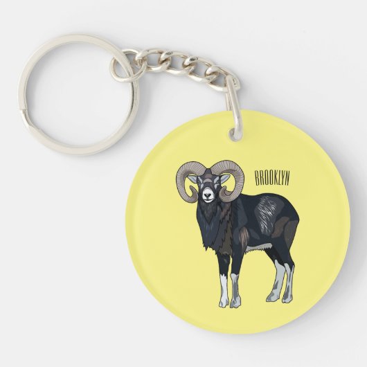 Afbeelding van de cartoon van Mouflon-schapen Sleutelhanger (Voorkant)