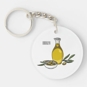 Afbeelding van de cartoon van olijfolie sleutelhanger