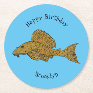 Afbeelding van de cartoon van pleco-vis ronde kartonnen onderzetter