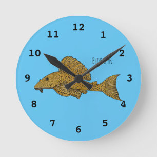 Afbeelding van de cartoon van pleco-vis  ronde klok