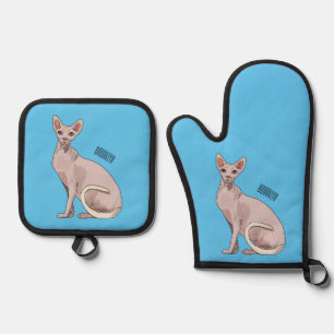 Afbeelding van de cartoon van sphynx-katten ovenwant & pannenlap set
