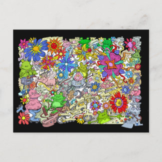 Afbeelding van de cartoon van varkens, bloemen en briefkaart