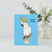 Afbeelding van de cartoon van zwavelige cockatoevo briefkaart (Staand voorkant)