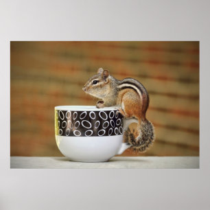 Afbeelding van de Chipmunk met de Latte Coffee Cup Poster
