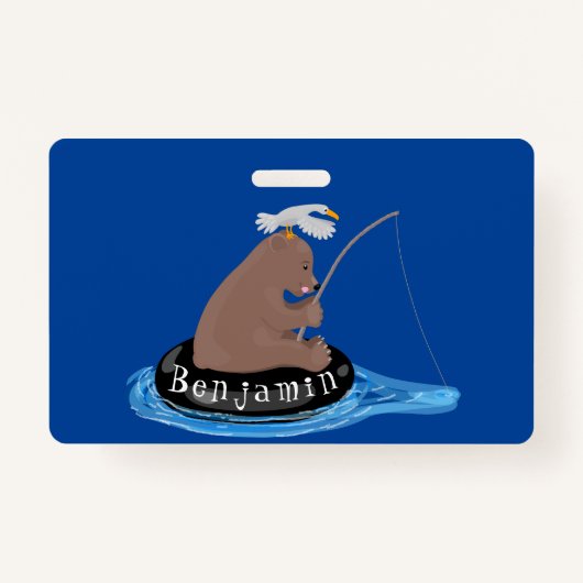 Afbeelding van de Cute beer cub Fishing cartoon Badge (Voorkant)