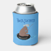 Afbeelding van de Cute beer cub Fishing cartoon Blikjeskoeler (Blikje Achterkant)