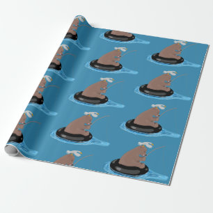 Afbeelding van de Cute beer cub Fishing cartoon Cadeaupapier