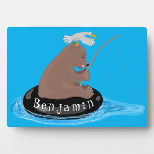 Afbeelding van de Cute beer cub Fishing cartoon Fotoplaat