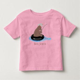 Afbeelding van de Cute beer cub Fishing cartoon Kinder Shirts