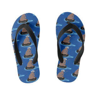Afbeelding van de Cute beer cub Fishing cartoon Kinder Teenslippers