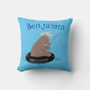 Afbeelding van de Cute beer cub Fishing cartoon Kussen