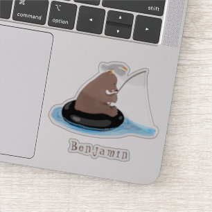 Afbeelding van de Cute beer cub Fishing cartoon Sticker