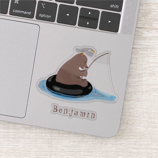 Afbeelding van de Cute beer cub Fishing cartoon Sticker (Detail)