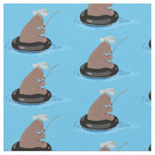 Afbeelding van de Cute beer cub Fishing cartoon Stof