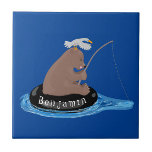 Afbeelding van de Cute beer cub Fishing cartoon Tegeltje