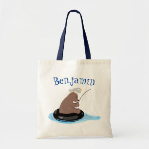 Afbeelding van de Cute beer cub Fishing cartoon Tote Bag