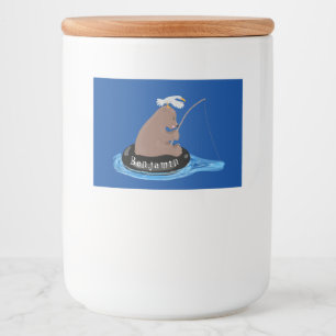 Afbeelding van de Cute beer cub Fishing cartoon Voedselcontainer Etiket