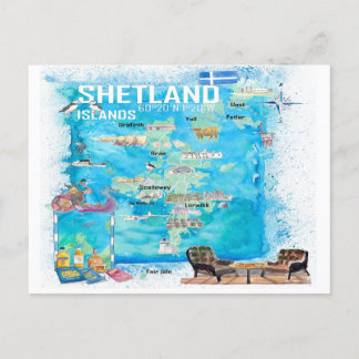 Afbeelding van de reiskaart van de Shetlandeilande Briefkaart