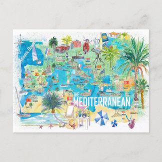 Afbeelding van de reiskaart voor het Middellandse- Briefkaart