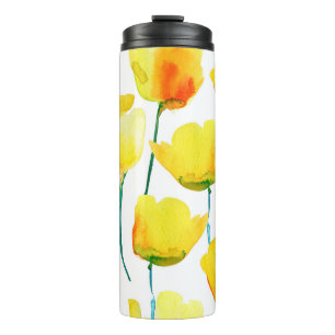 afbeelding van de waterverf van tulpen. Naadloze b Thermosbeker
